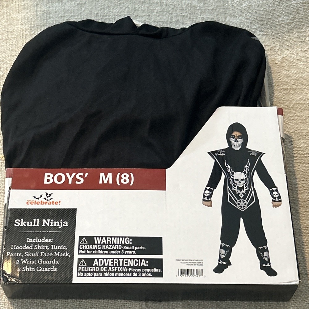 Halloween Costume Boys Skull Ninja Black Medium 8 New‎ Play Dress Up